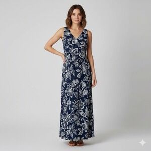 Ralph Lauren Chaps Womens Navy Blue/White Floral Maxi Dress Large Resortwear